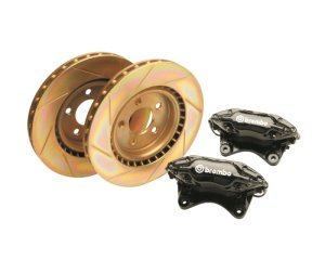 Ford Mustang Brake Kit - Front - Ford Racing - Slotted Rotors + Brembo 4-Piston Calipers - Gloss Black - `94-`04